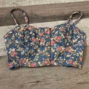 Floral flower denim bustier tank cami crop top